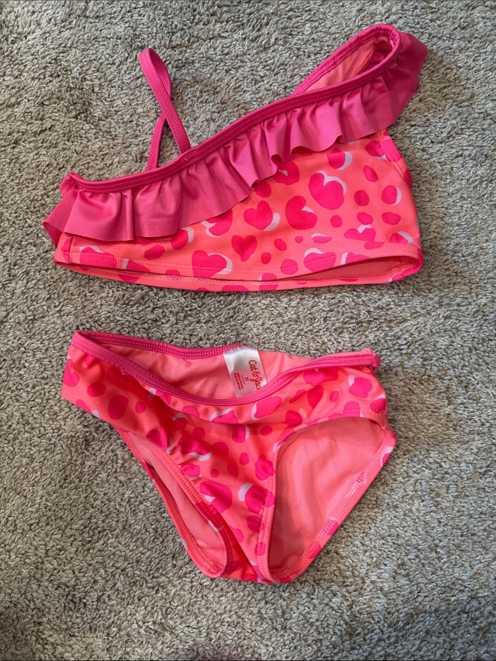 Cat & Jack Pink Heart Print Ruffle Bikini Set
